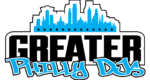 A blue and white logo for greater philly day.