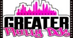 A pink city skyline with the words greater philly day written in black.