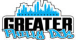 A city skyline with the words greater philly day written in blue.