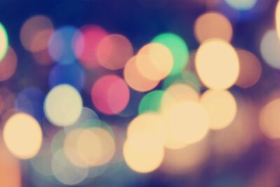 A blurry photo of some lights in the night.