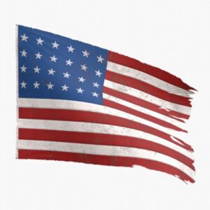 Here's an alt tag for the image: Torn and tattered American flag.